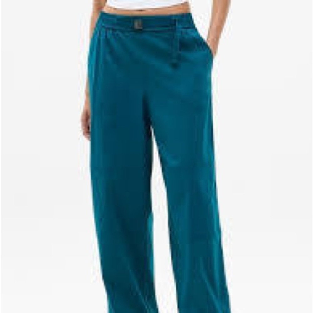 Athleta Highlands Pant Teal Wide Leg High Rise Travel Lightweight